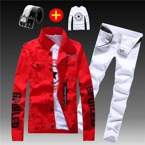 Men’s Polyester Casual Suit - Red 01 White Pants / S Jacket Pants 27 Yards