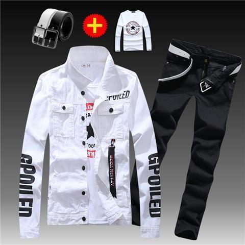 Men’s Polyester Casual Suit - White 01 Black Trousers / S Jacket Pants 27 Yards