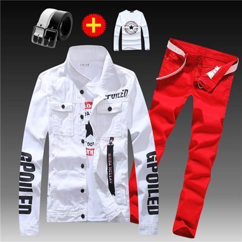 Men’s Polyester Casual Suit - White 01 Red Pants / S Jacket Pants 27 Yards