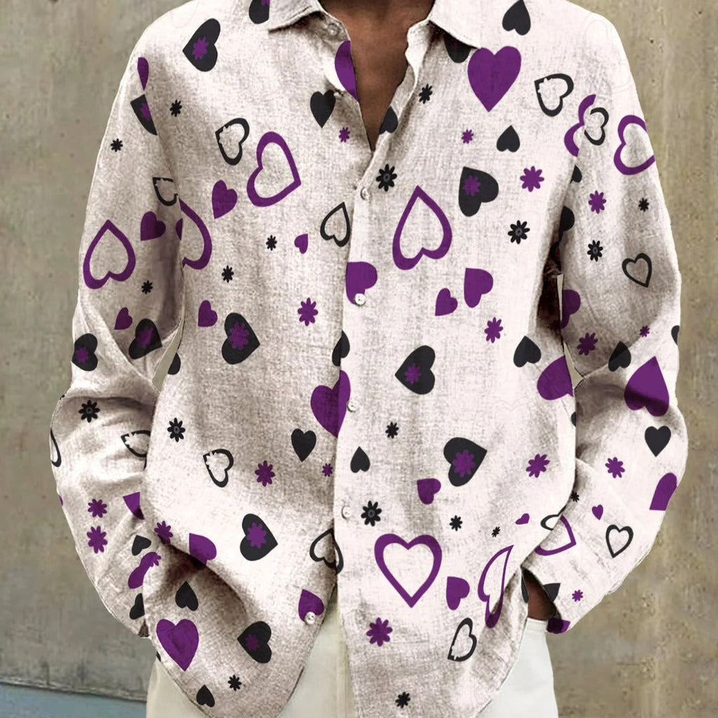 Gradient Digital Printing Lapel Long Sleeve Shirt Men