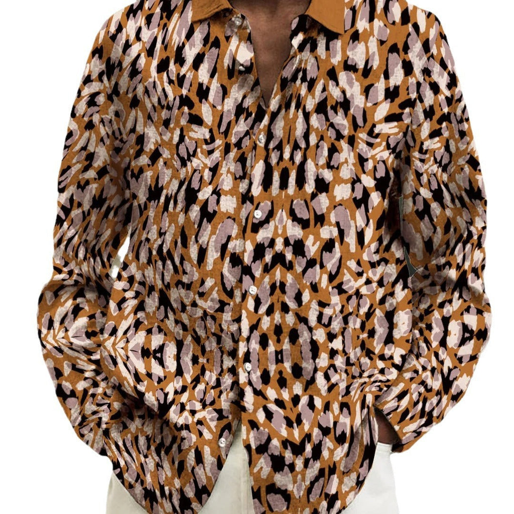 Gradient Digital Printing Lapel Long Sleeve Shirt Men