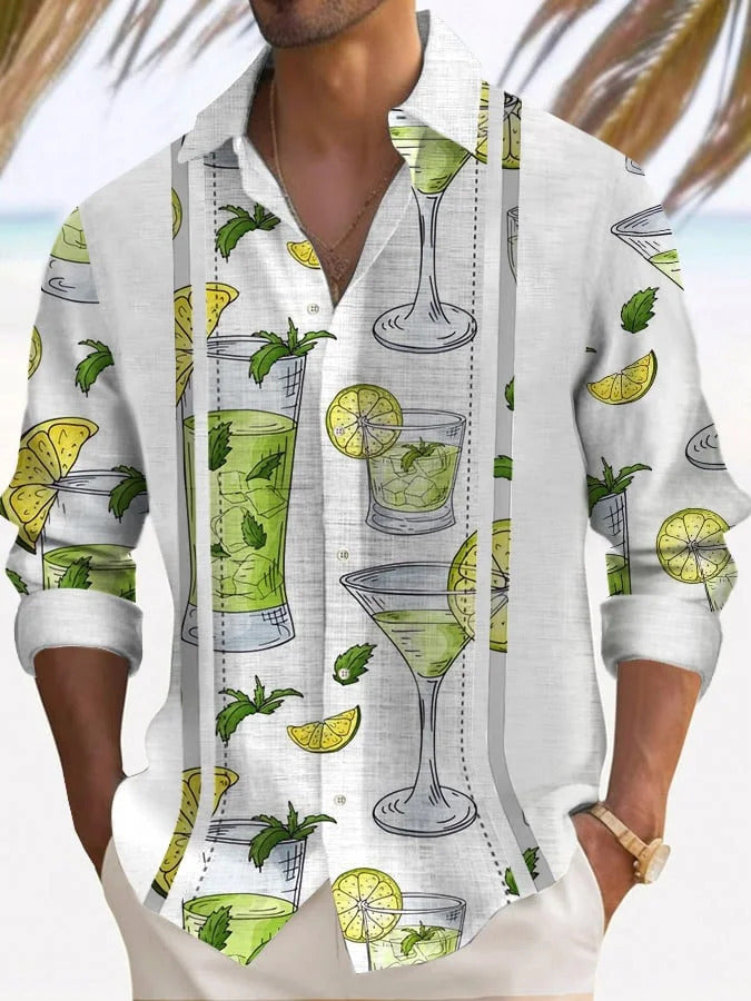 Gradient Digital Printing Lapel Long Sleeve Shirt Men - G36Z562 / S