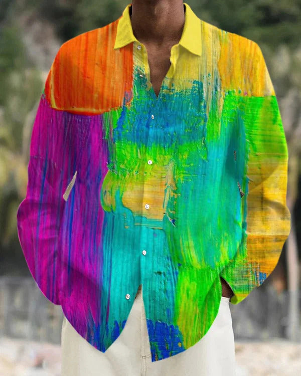Gradient Digital Printing Lapel Long Sleeve Shirt Men - G36Z614 / S