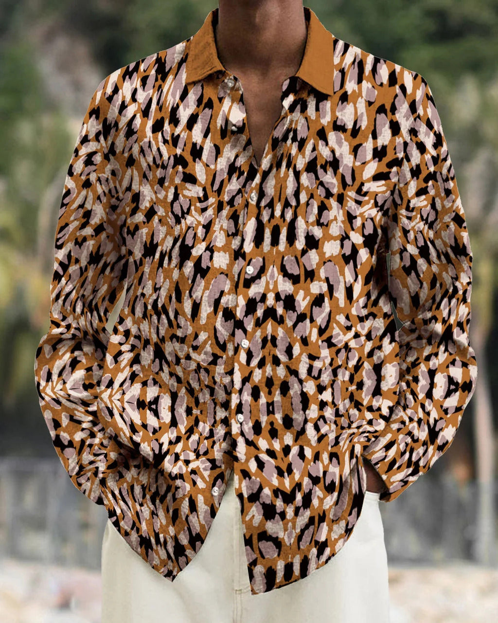 Gradient Digital Printing Lapel Long Sleeve Shirt Men - G36Z653 / S