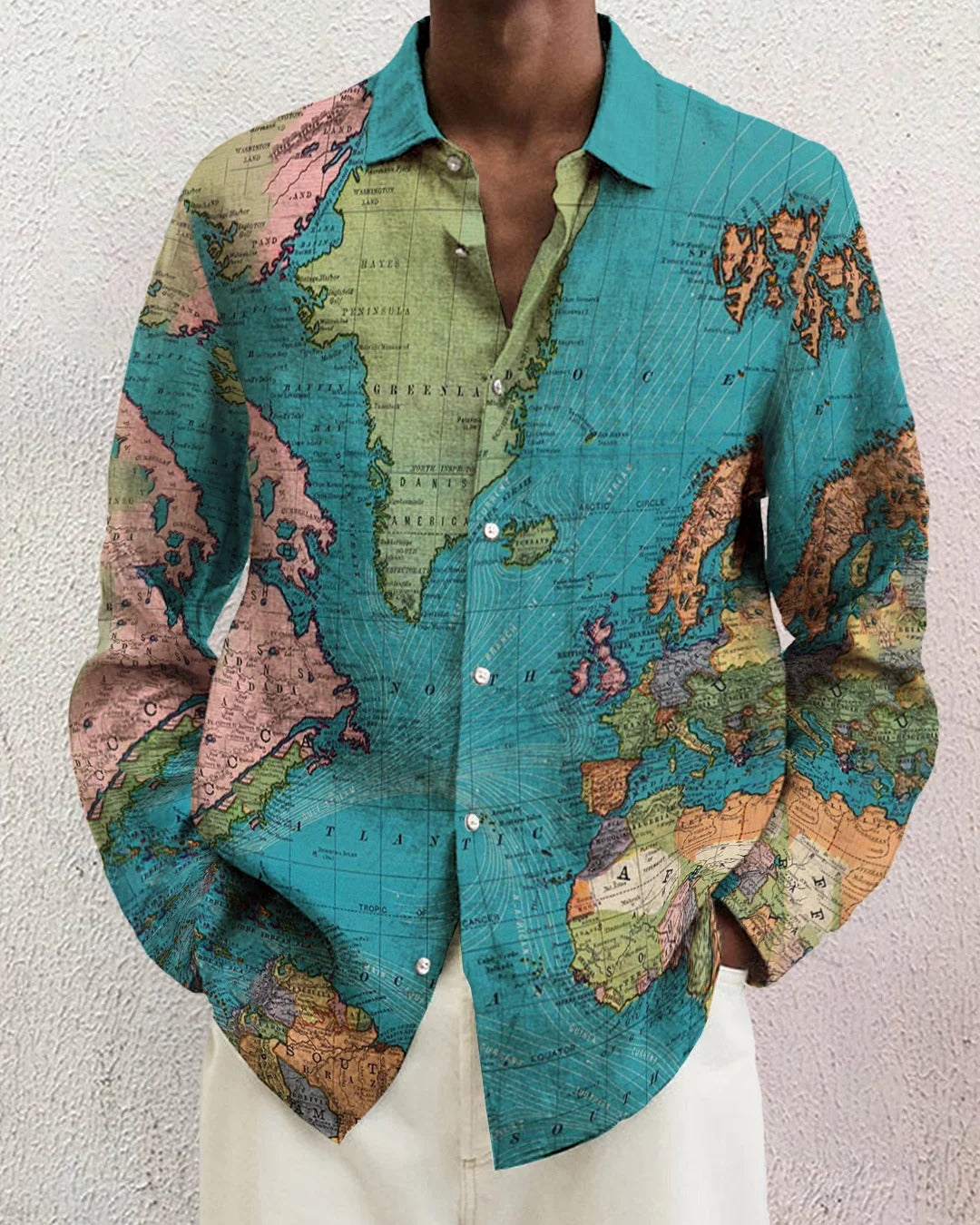 Gradient Digital Printing Lapel Long Sleeve Shirt Men - G36Z666 / S