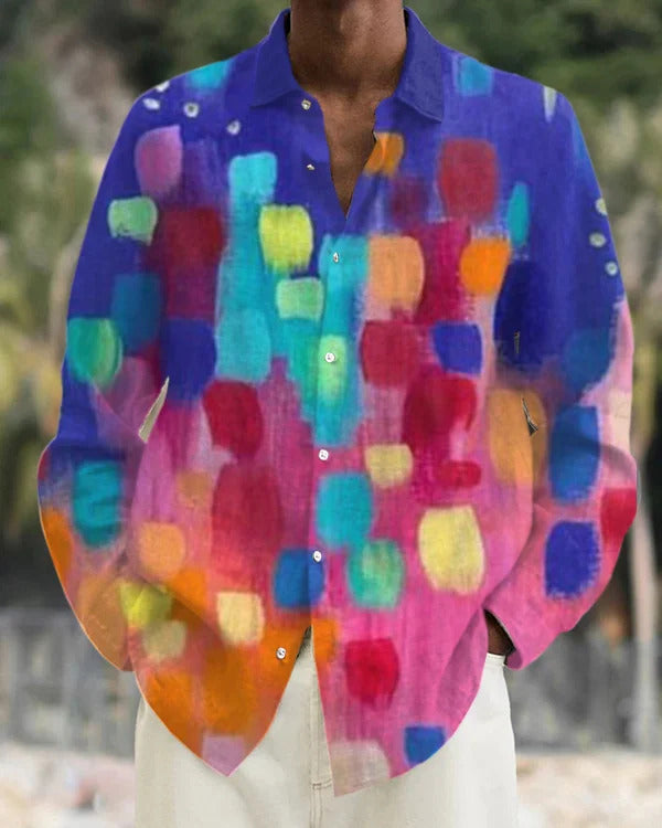 Gradient Digital Printing Lapel Long Sleeve Shirt Men - G36Z685 / S