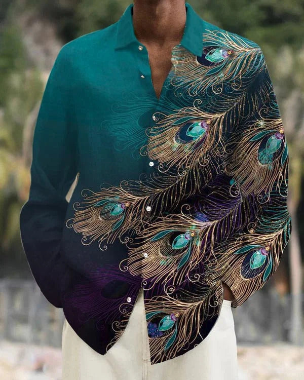 Gradient Digital Printing Lapel Long Sleeve Shirt Men - G36Z762 / S