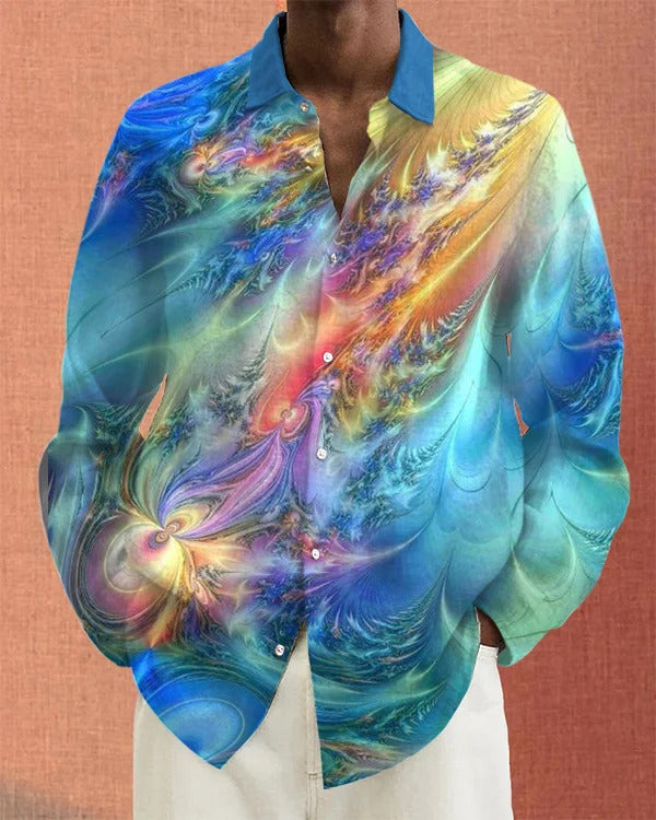 Gradient Digital Printing Lapel Long Sleeve Shirt Men - G36Z771 / S