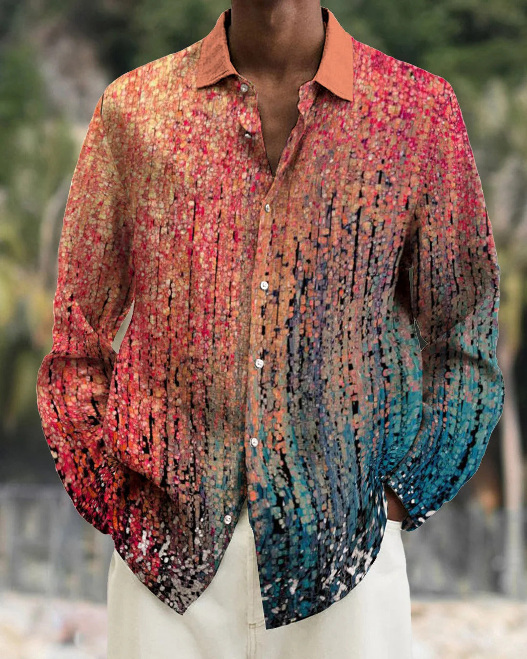Gradient Digital Printing Lapel Long Sleeve Shirt Men - G36Z836 / S