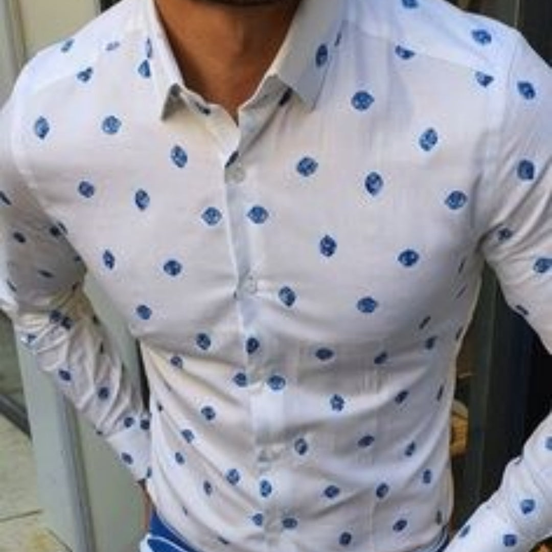 Men’s Casual 3D Printed Loose Long Sleeves Lapel Shirt