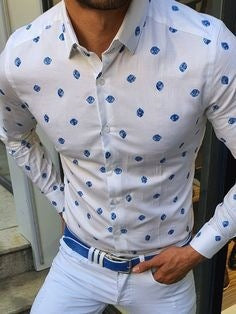 Men’s Casual 3D Printed Loose Long Sleeves Lapel Shirt - Style15 / S
