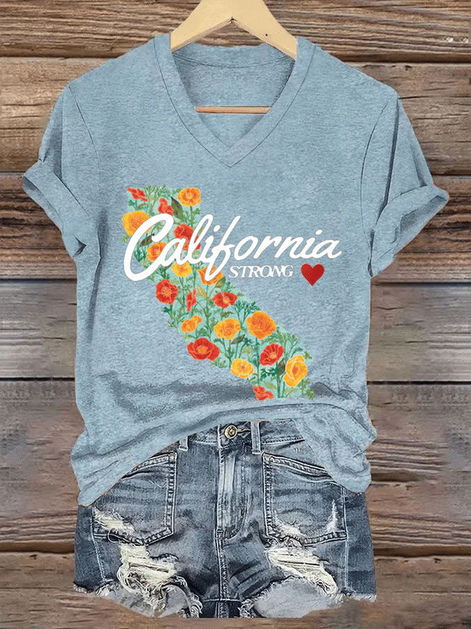 V-neck Casual Short Sleeve C Women’s Top - Light Blue / S