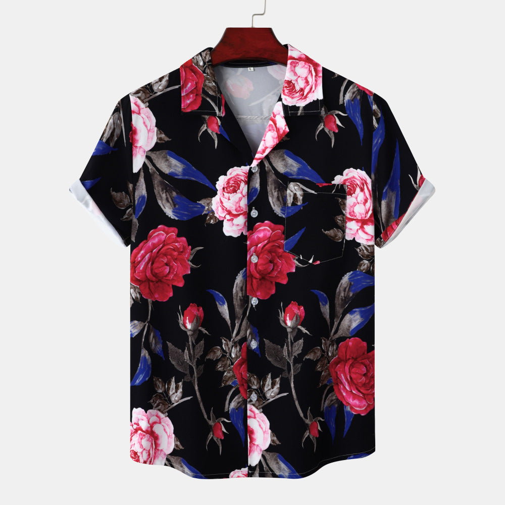 Youth Vacation Casual Beach Style Short Sleeve Men - Black And Red / S