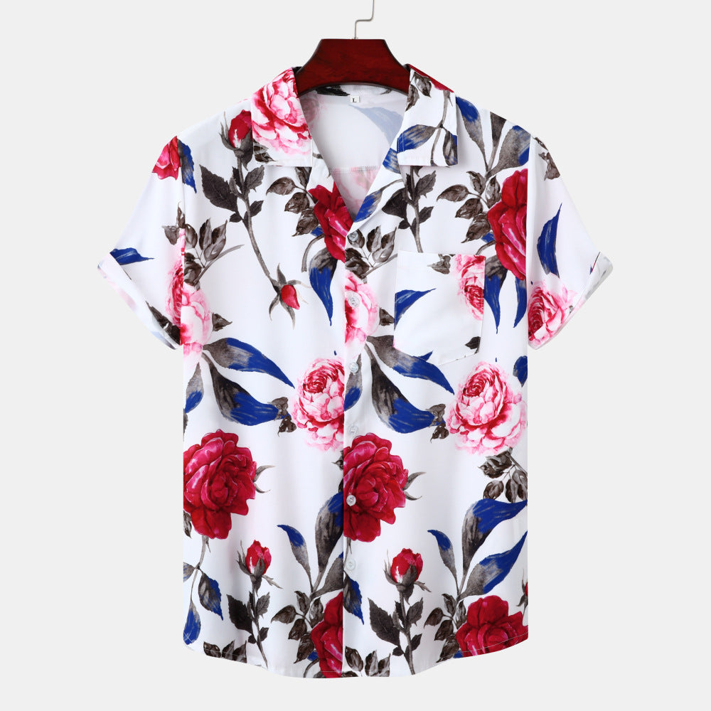 Youth Vacation Casual Beach Style Short Sleeve Men - White And Red / S
