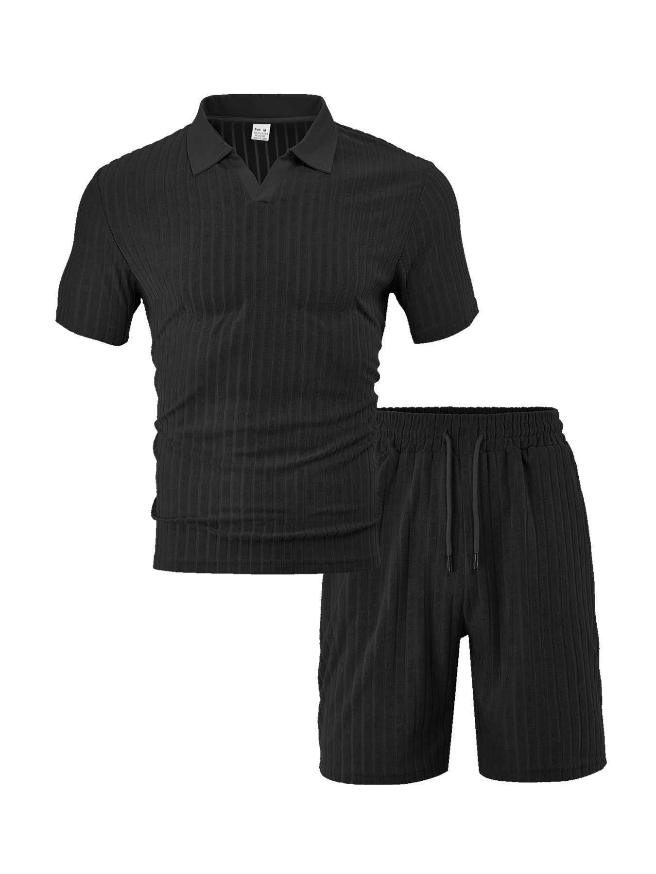 Men’s Breathable Figured Cloth Crew Neck Casual Sports Suit - Black / S