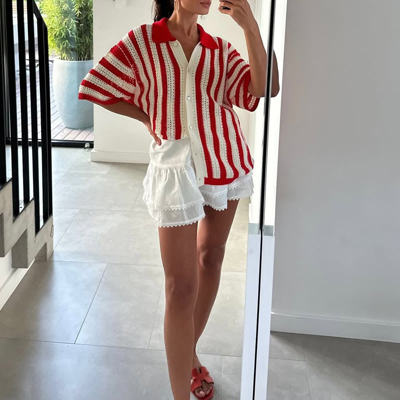 Women’s Knitted Sweater Shirt Contrast Color Design Sense