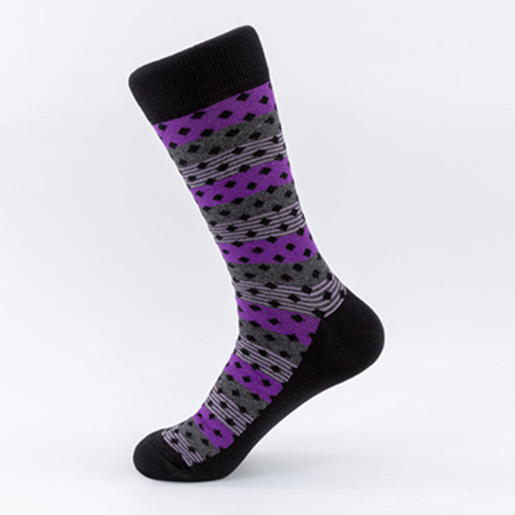 Men’s Mid-calf Length Sock Europe And America - 01 Purple Horizontal Bar / 39to46