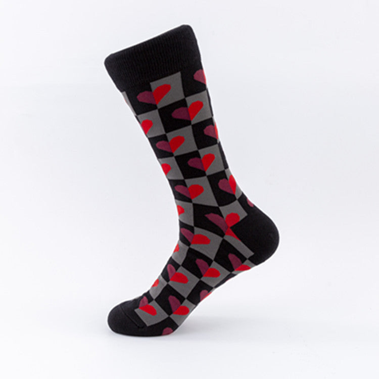 Men’s Mid-calf Length Sock Europe And America - 02 Red Love / 39to46