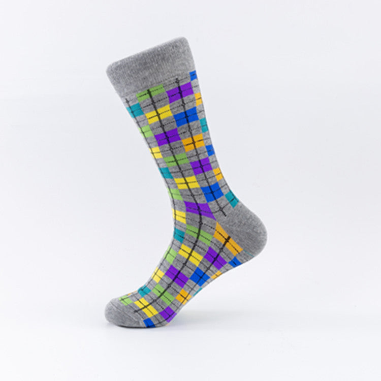 Men’s Mid-calf Length Sock Europe And America - Gray Bottom Square Frame / 39to46