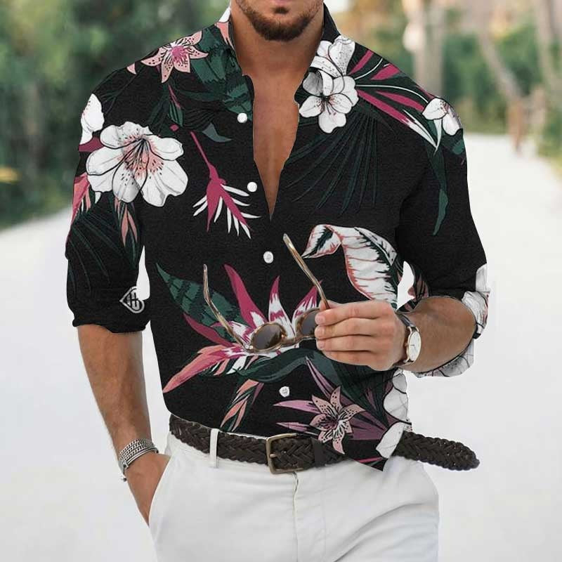 Men’s Loose Floral Shirt Beach Retro - 1 Style / S