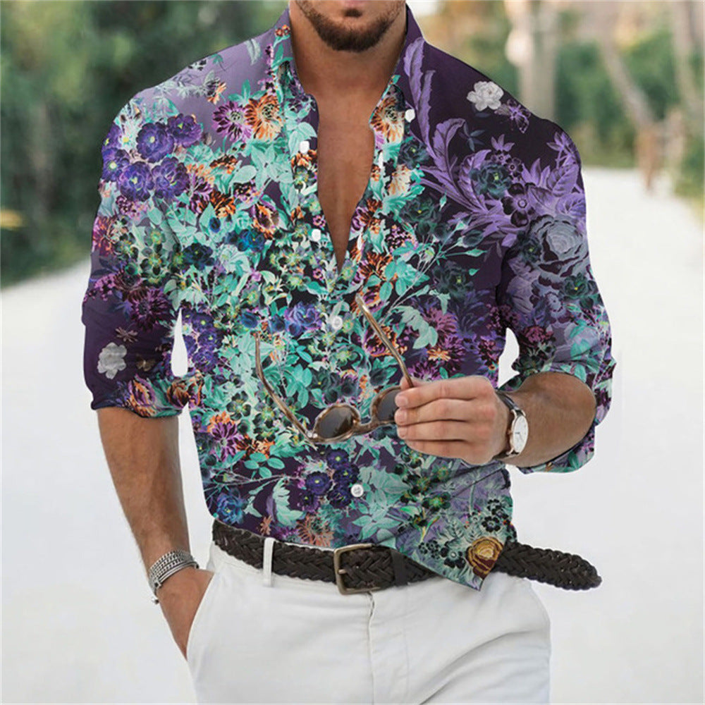 Men’s Loose Floral Shirt Beach Retro - 14 Style / S