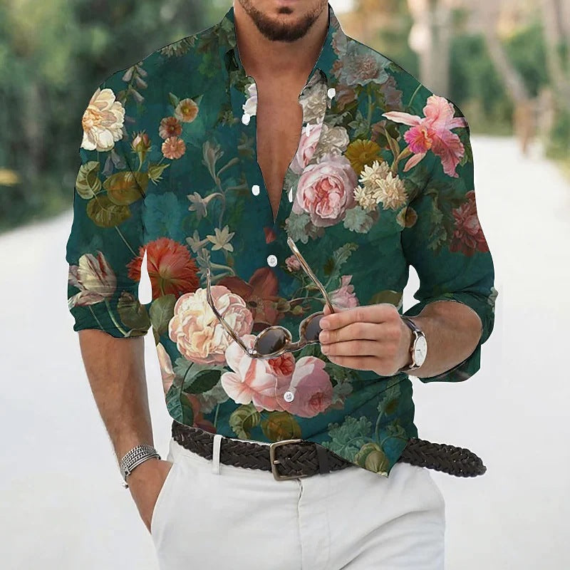 Men’s Loose Floral Shirt Beach Retro - 5 Style / S