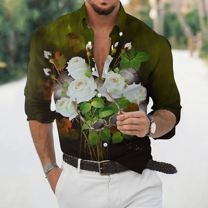 Men’s Loose Floral Shirt Beach Retro - 7 Style / S