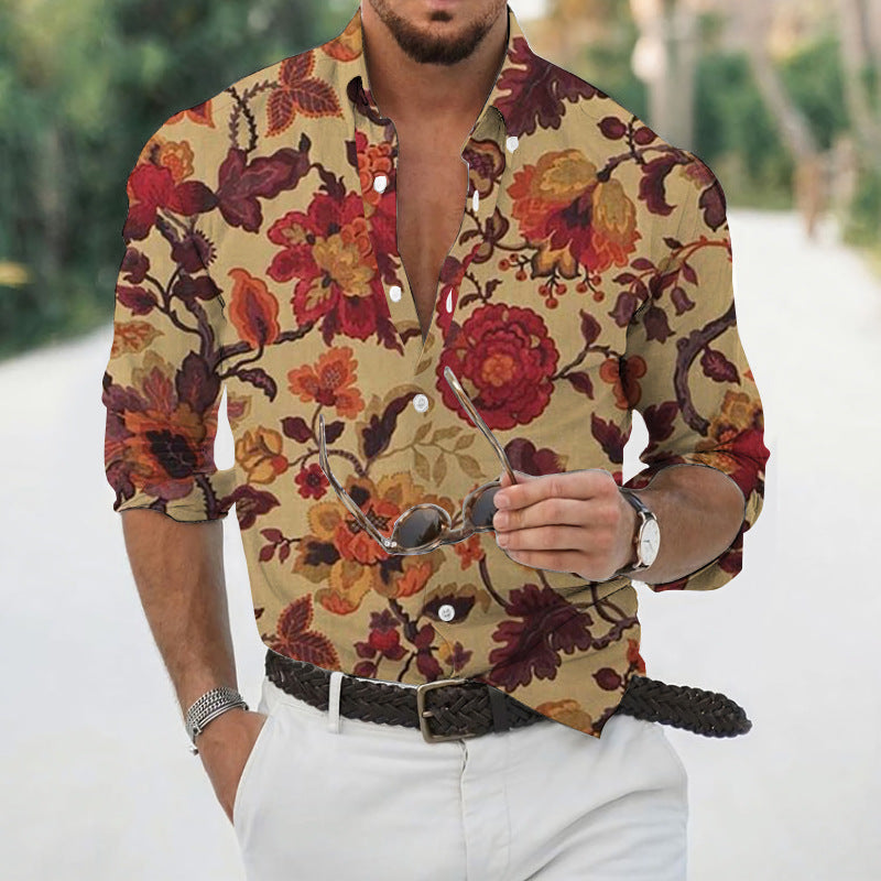 Men’s Loose Floral Shirt Beach Retro - 9 Style / S