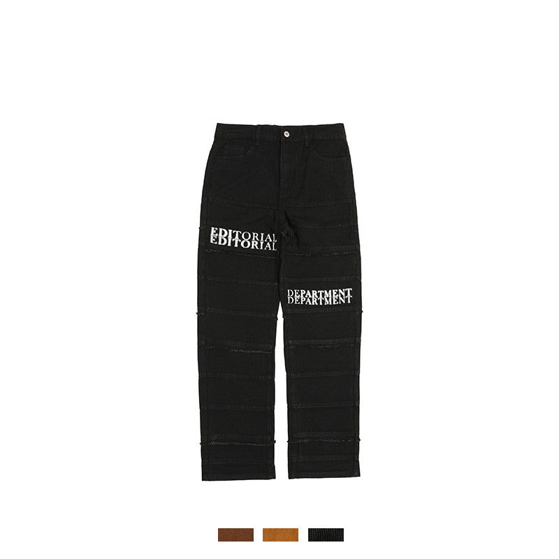 European And American Hip-hop Layered Straight-leg Jeans - Black / S