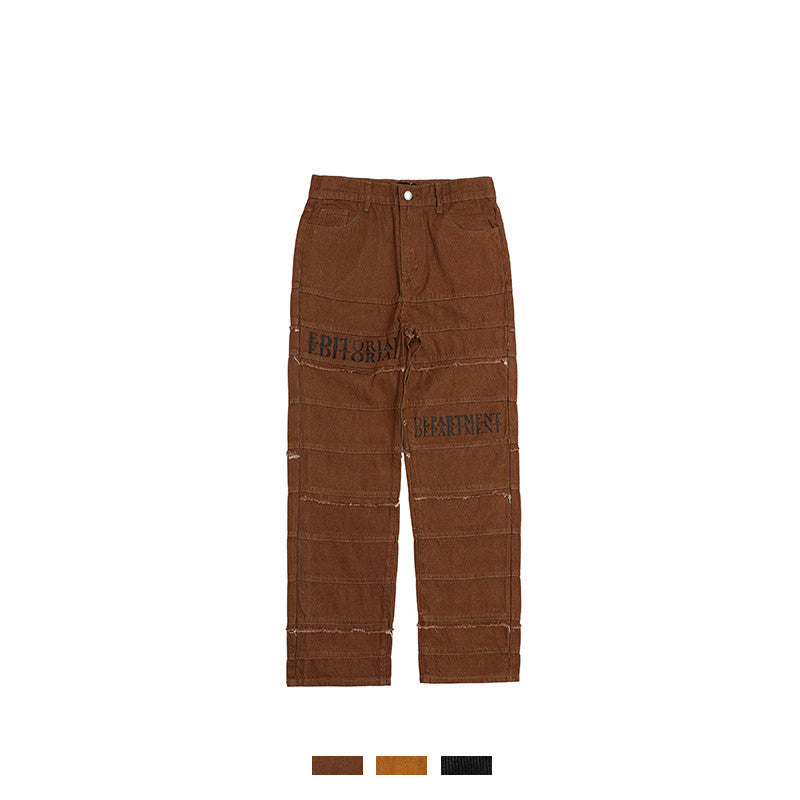 European And American Hip-hop Layered Straight-leg Jeans - Brown / S