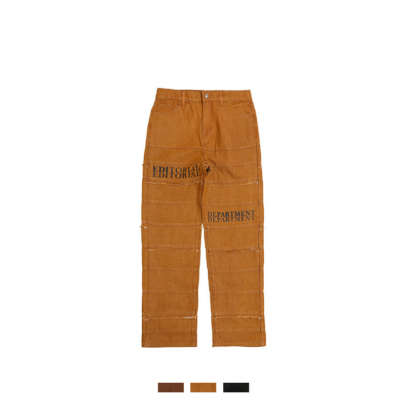 European And American Hip-hop Layered Straight-leg Jeans - Khaki / S