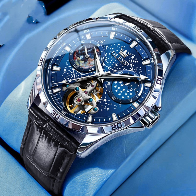 Exquisite 42mm Movement A Luxury Clothing Statement - Black Leather And Blue