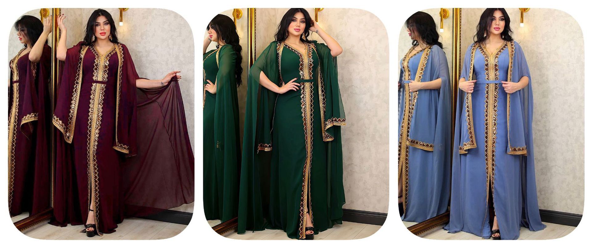 Middle East Muslim Women’s Wear Sequined Gown Suit Dress Cape Robe
