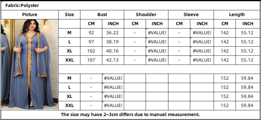 Middle East Muslim Women’s Wear Sequined Gown Suit Dress Cape Robe