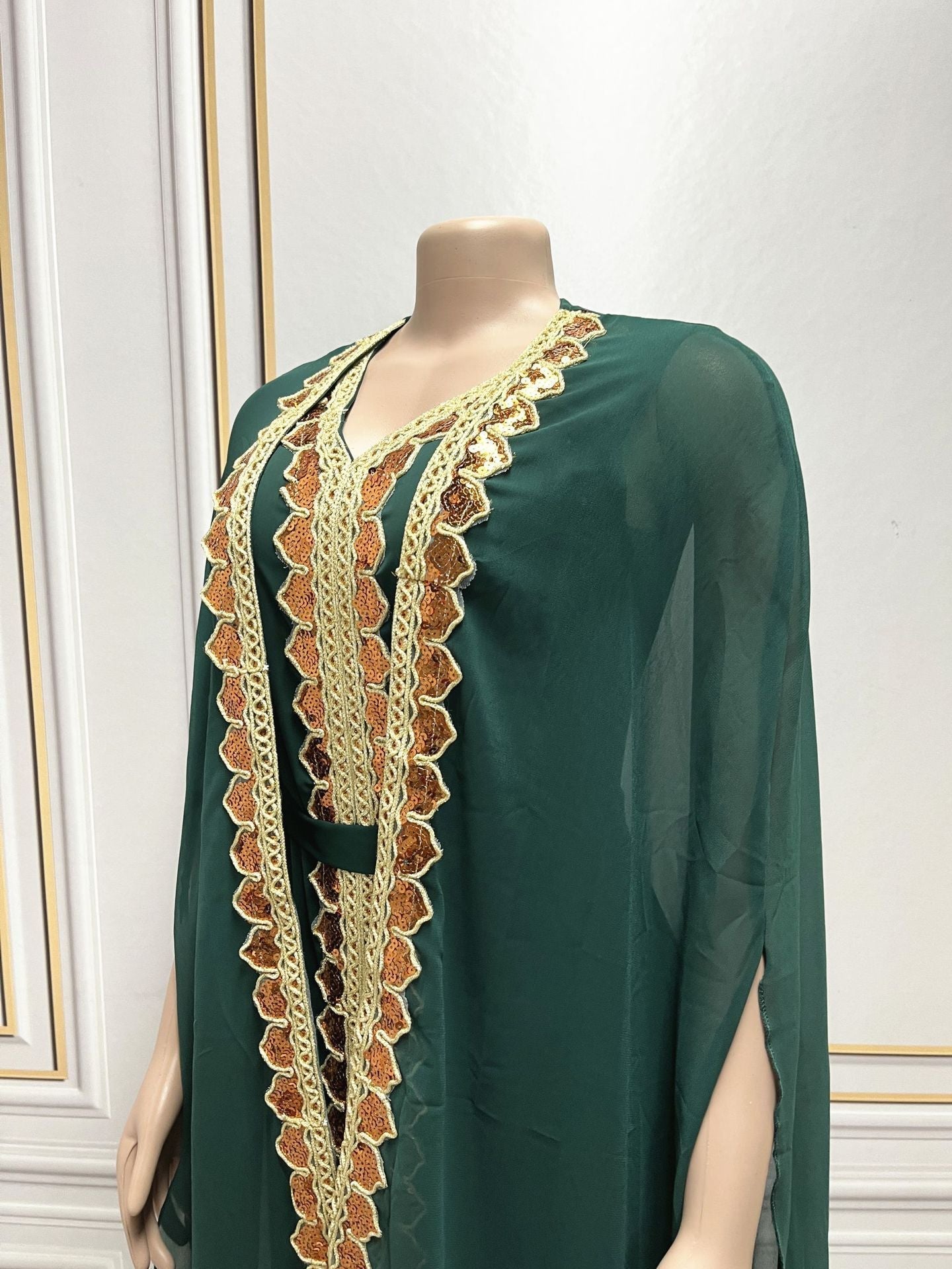 Middle East Muslim Women’s Wear Sequined Gown Suit Dress Cape Robe