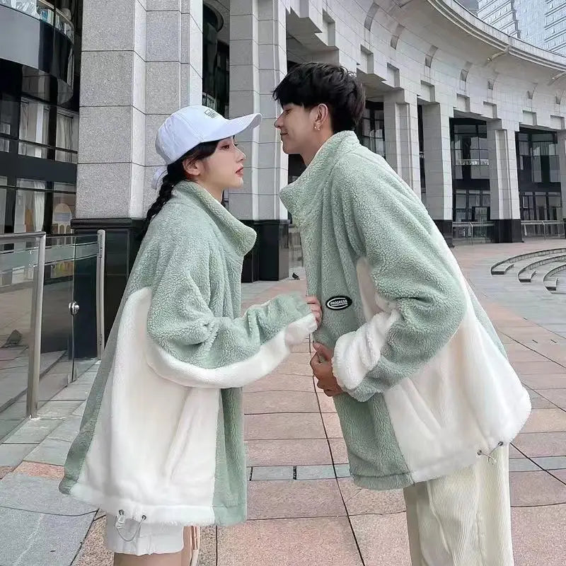 Mint Green Stitching Berber Fleece Coat Men And Women