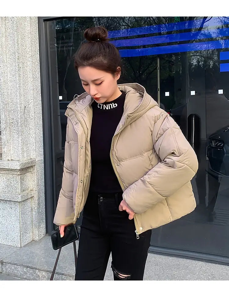 Women’s Simple Casual Hooded Short Down Jacket