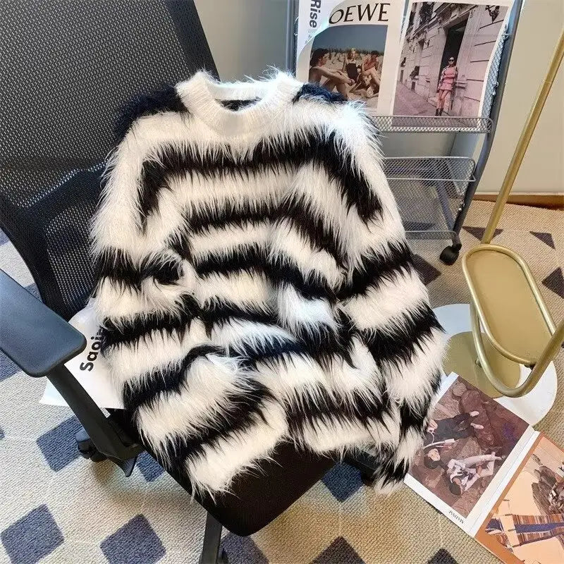 New Black And White Striped Sweater For Men
