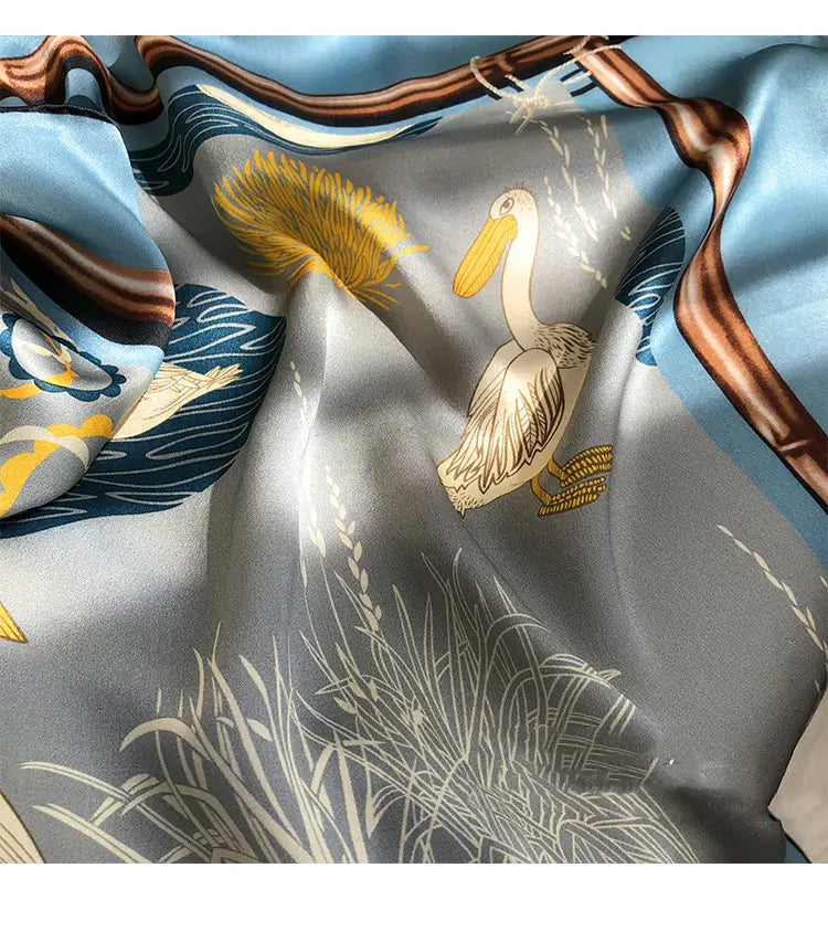 Western Style Stitching Silk Scarf All-match Satin Shawl Dual-use