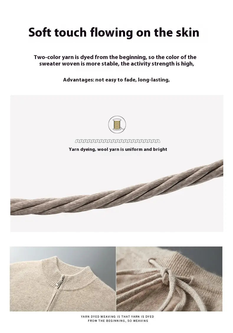 Wool Cardigan Men’s Stand Collar Zipper Knitted Sweater Coat Warm And Loose Cashmere Pants Men