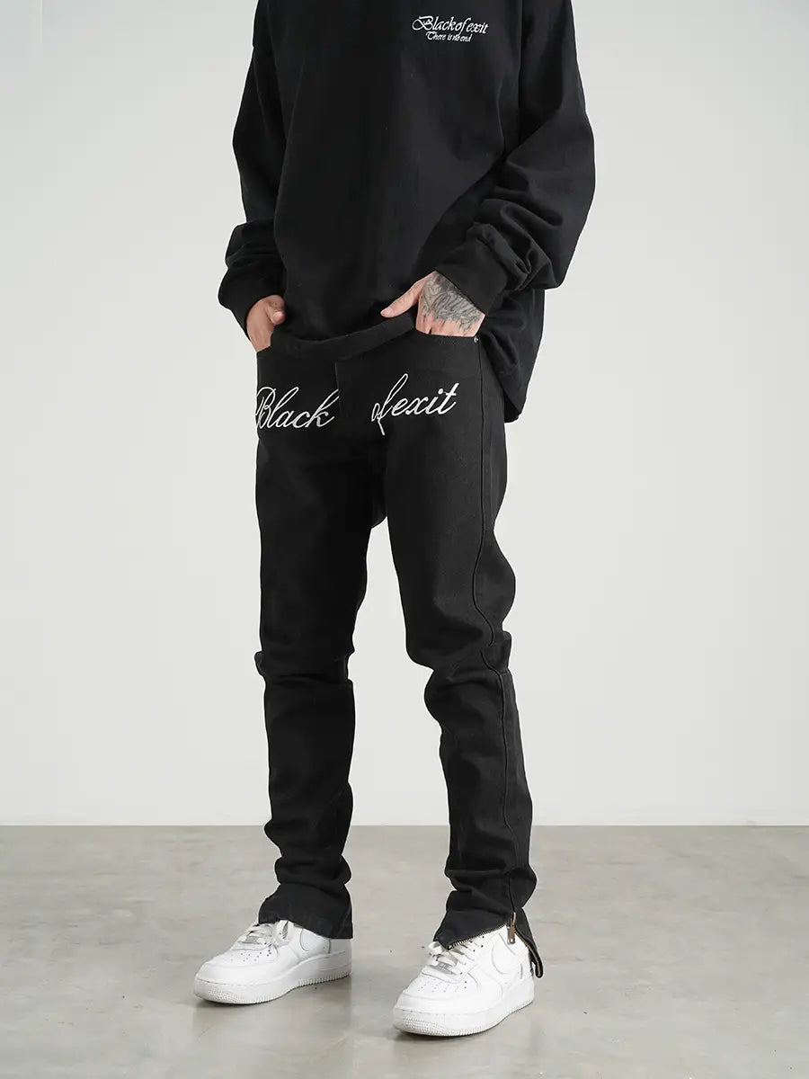 National Trendy Street Retro Embroidery Slit Jeans