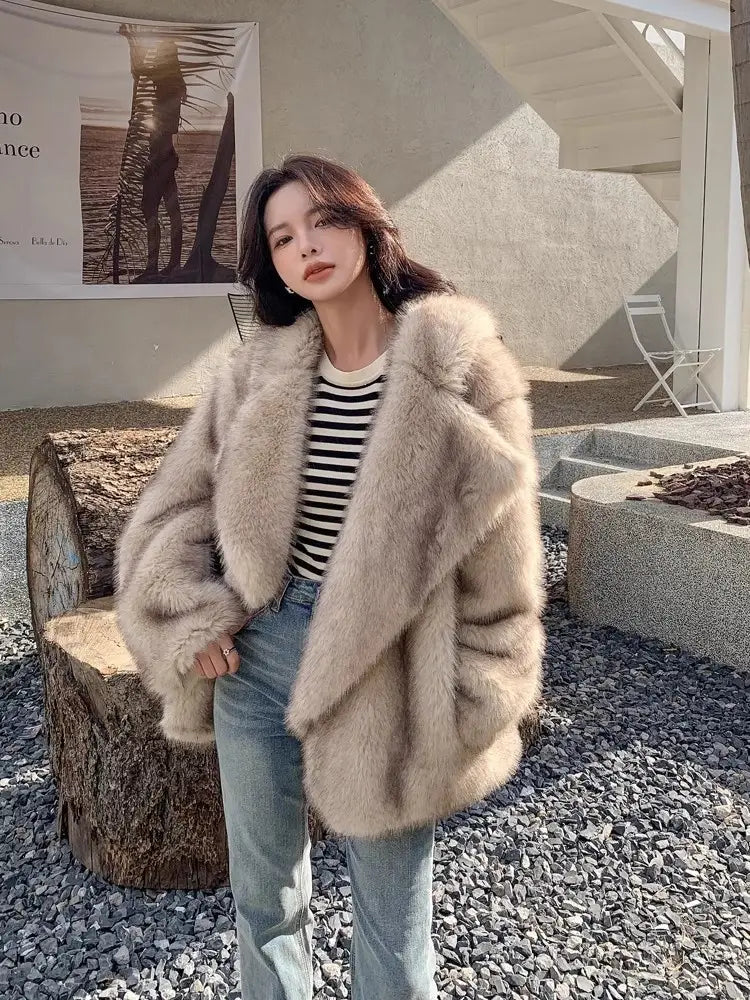 Mid-length Loose Comfortable Suit Large Lapel Artificial Wool Coat