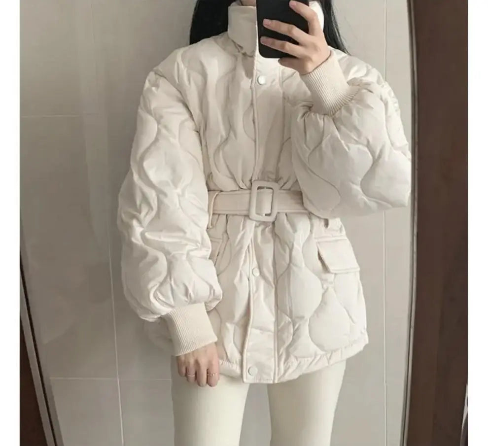 Women’s Stand-up Collar Tie Long Sleeve Cotton Coat