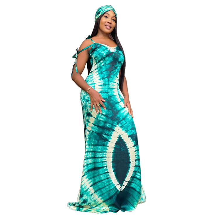 Women’s Fashionable Printed Suspenders Slim Fit Long Dress Long Dress Scarf