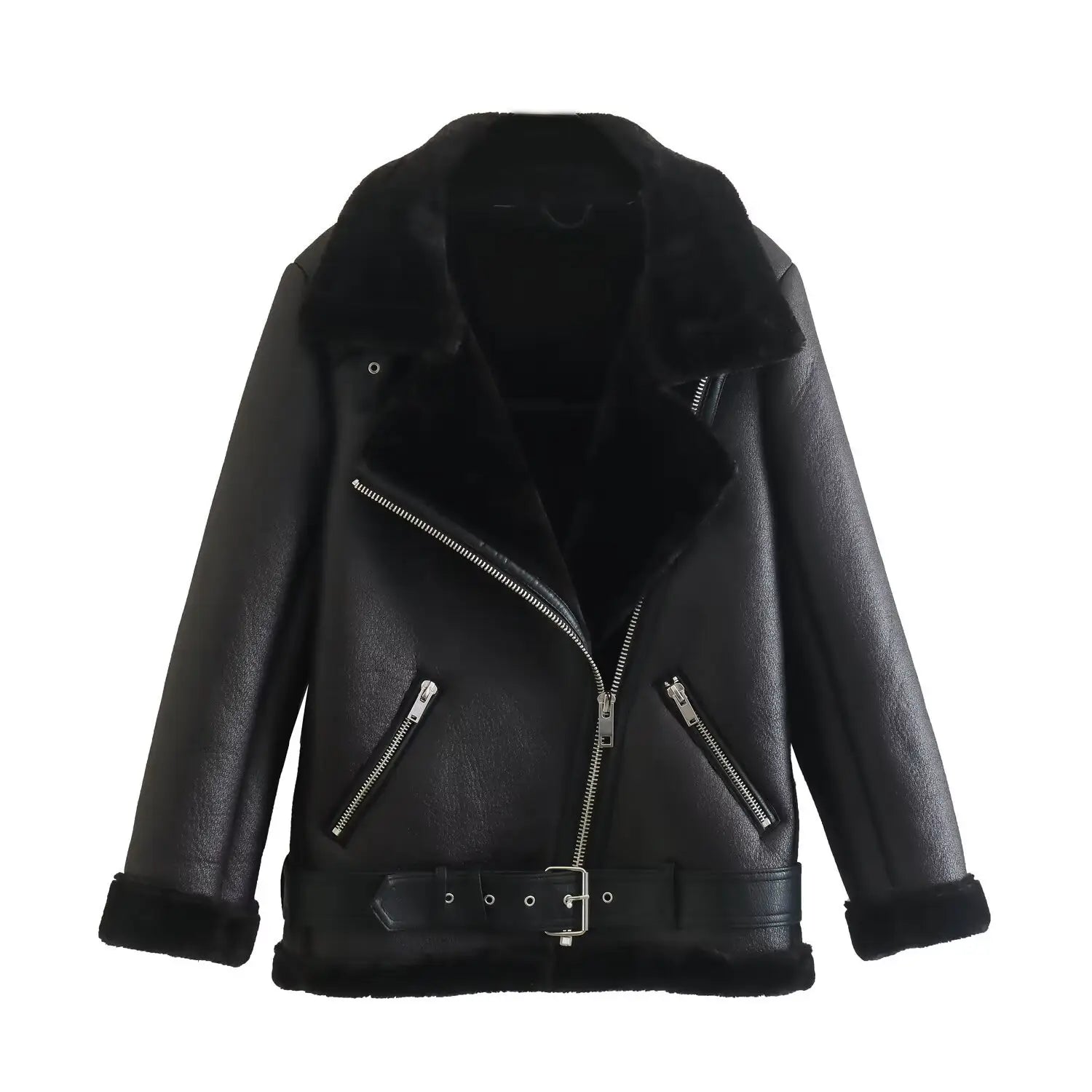 Women’s Fashion Fur Integrated Leather Coat Top