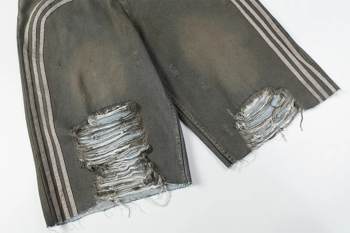 Retro Dirty Dyed Washed Denim Shorts Loose Straight