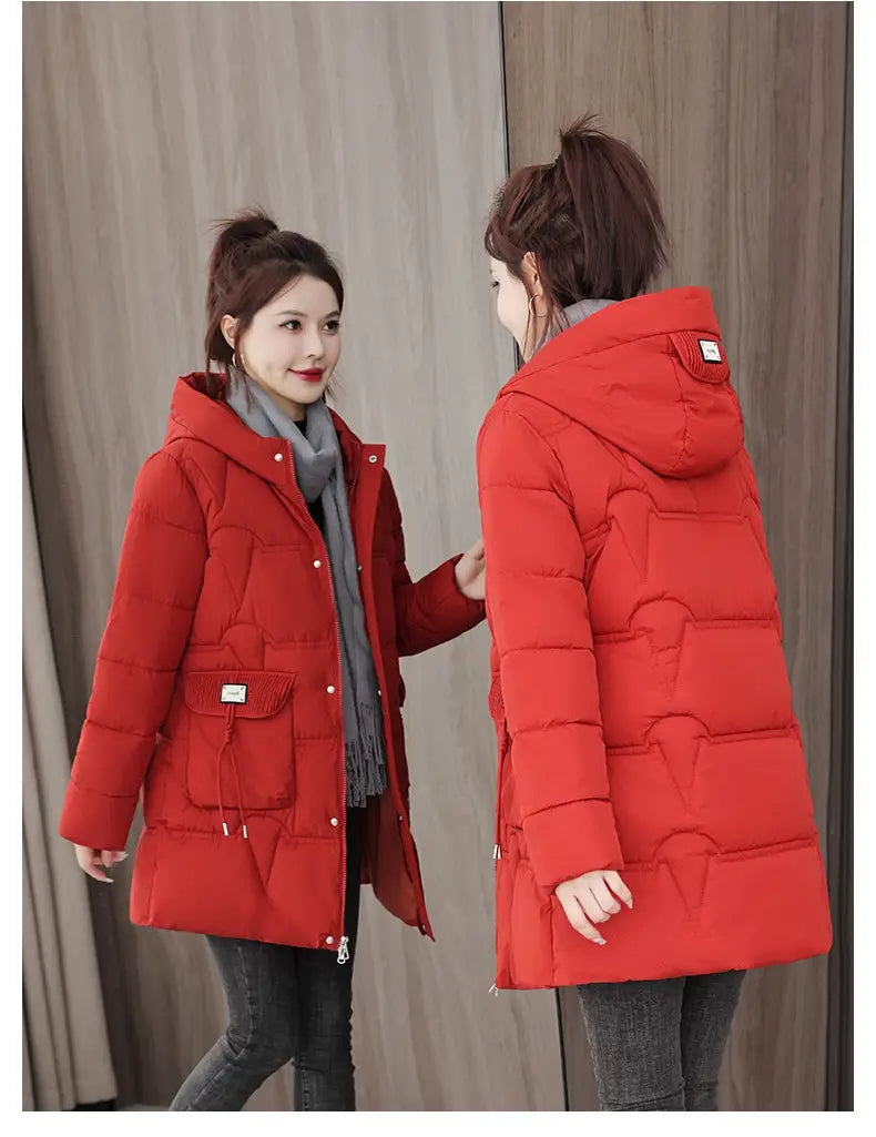 Hooded Down Coat Mid-length Thickened