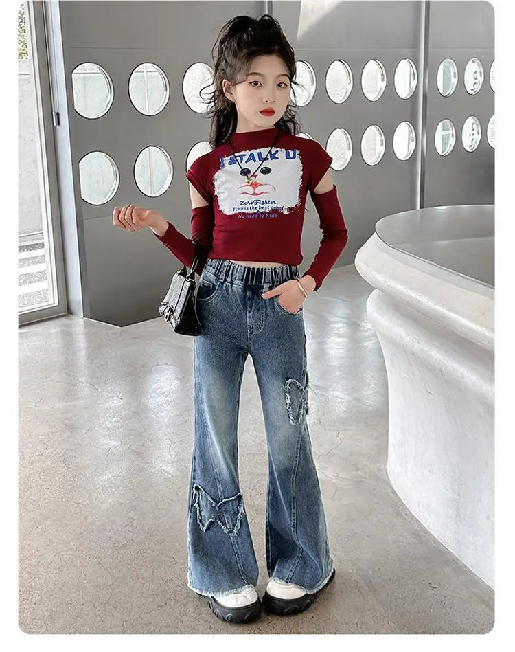 Girls’ Casual Stretch All-match Denim Trousers