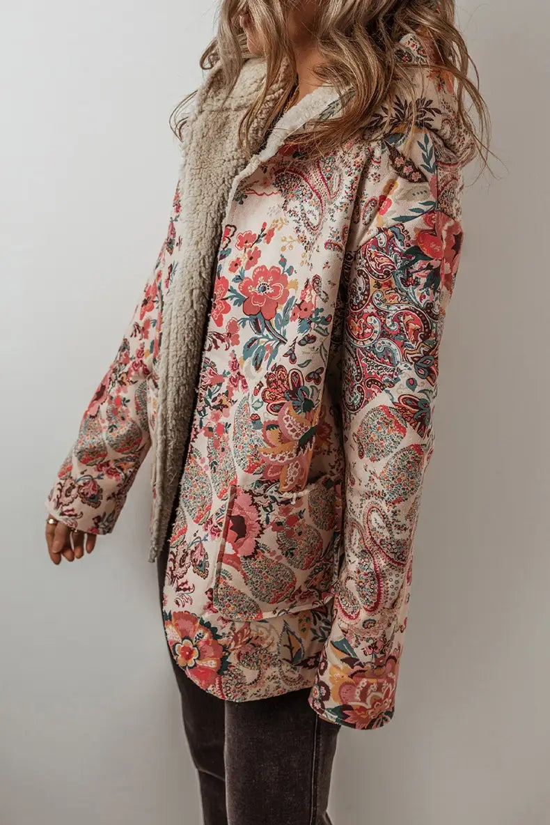 Casual Fleece Printed Long Sleeve Hooded Jacket