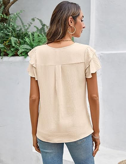 Summer Pleated Short Sleeve Round Neck Top Business Work Shirt